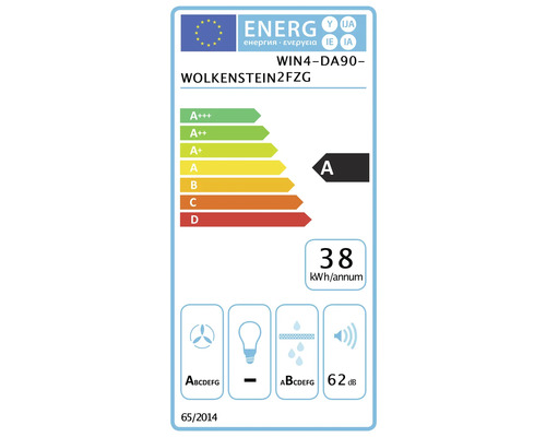 Energielabel Wolkenstein WIN4-DA90-WOLKENSTEIN2FZG met energie-efficiëntieklasse A, 38 kilowattuur per jaar, 62 decibel