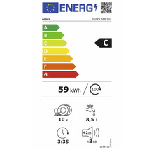 EU-energielabel voor Amica vaatwasser EGSPV 586 901, klasse C, 59 kilowattuur per 100 cycli, 10 couverts, 8,5 liter water, 42 decibel.
