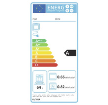 EU-energielabel voor PKM oven EB7IX, energie-efficiëntieklasse A, inhoud ovenruimte 64 liter, energieverbruik 0,66 tot 0,82 kilowattuur per cyclus.
