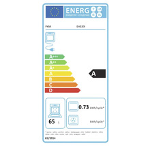 Europees energielabel voor oven PKM EHS3IX, energie-efficiëntieklasse A, energieverbruik 0,73 kilowattuur per cyclus, volume 65 liter.