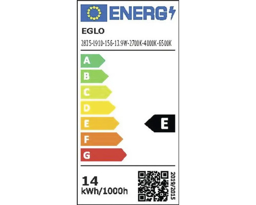 EU-energielabel van EGLO met energie-efficiëntieklasse E en een verbruik van 14 kilowattuur per 1000 uur.