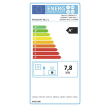 EU-energielabel voor Panadero kachels, energie-efficiëntieklasse A plus, warmtevermogen 7,8 kilowatt.