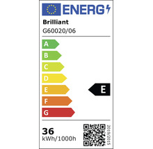 Brilliant G60020/06 EU-energielabel, energie-efficiëntieklasse E op een schaal van A tot G, 36 kilowattuur per 1000 uur.