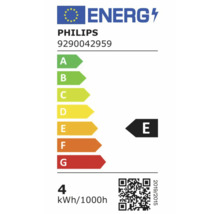 Europees energielabel Philips 9290042959, energie-efficiëntieklasse E, schaal A tot G, verbruik 4 kilowattuur per 1000 uur.