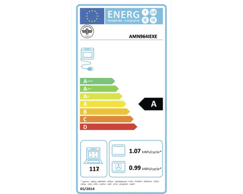 Energielabel voor de oven La Germania AMN964IEXE, energie-efficiëntieklasse A, volume 117 liter.