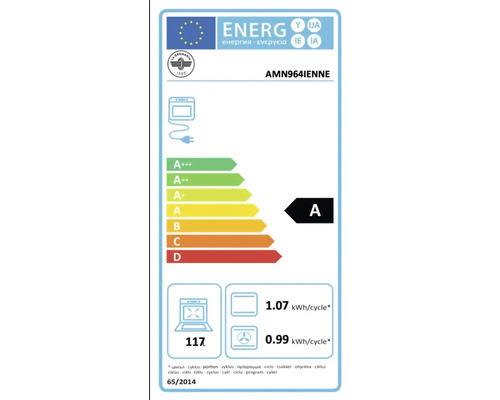 Europees energielabel voor La Germania oven AMN964IENNE, energie-efficiëntieklasse A, volume 117 liter.