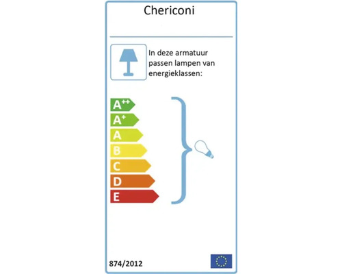 Chericoni energielabel voor armaturen, geschikt voor lampen van energieklassen A plus plus tot E.