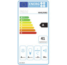 PKM afzuigkap 9040 60BZ EU energielabel met energieklasse A en 41 kilowattuur per jaar
