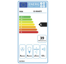 EU energie-efficiëntielabel voor afzuigkap PKM S3-90ABTZ met energieklasse A en 39 kilowattuur per jaar