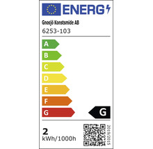 EU energielabel voor Gnosjo Konstsmide AB model 6253-103 met energieklasse G en een verbruik van 2 kWh per 1000 uur.