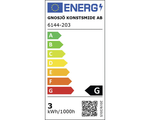 EU energielabel klasse G voor Gnosjö Konstsmide AB model 6144-203 met een energieverbruik van 3 kilowattuur per 1000 uur