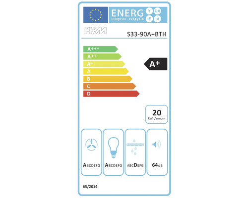 PKM energielabel S33-90A+BTH met energie-efficiëntieklasse A+