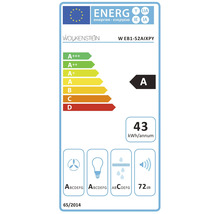 Wolkenstein WEB1-52AIXPY energielabel met energie-efficiëntieklasse A, jaarlijks energieverbruik van 43 kilowattuur en geluidsemissie van 72 decibel