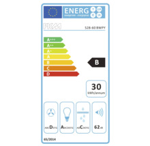 Energielabel PKM S28-60 BWPY met energie-efficiëntieklasse B, energieverbruik 30 kilowattuur per jaar en geluidsemissie 62 decibel