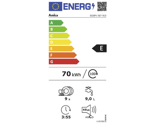 Amica energielabel met energie-efficiëntieklasse E