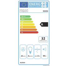Energielabel PKM 9039X met energie-efficiëntieklasse A, jaarlijks energieverbruik van 32 kilowattuur en geluidsemissie van 60 decibel