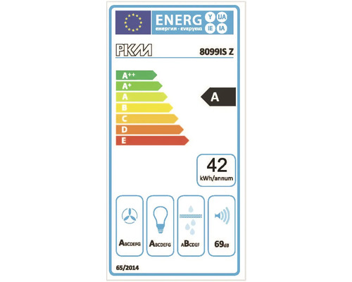 Energielabel PKM 8099IS Z met energie-efficiëntieklasse A, jaarlijks energieverbruik van 42 kilowattuur en geluidsemissie van 69 decibel