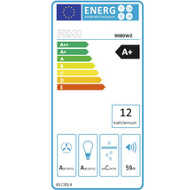 Energielabel PKM 9080WZ met energie-efficiëntieklasse A+, jaarlijks energieverbruik van 12 kilowattuur en een geluidsniveau van 59 decibel
