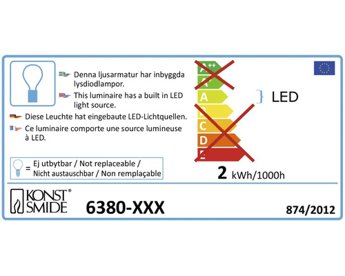 Energielabel met informatie over ingebouwde ledlichtbronnen en niet-vervangbare lamp, merk Konstsmide