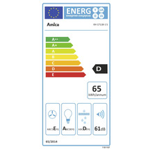 Amica energielabel met energie-efficiëntieklasse D, energieverbruik 65 kilowattuur per jaar en geluidsniveau 61 decibel