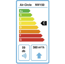 Energielabel voor Air-Circle NW150 met energie-efficiëntieklasse C, 59 decibel en 380 kubieke meter per uur luchtstroom