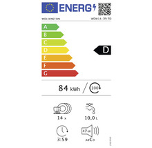 Energielabel Wolkenstein vaatwasser, energie-efficiëntieklasse D, energieverbruik 84 kWh per 100 cycli, waterverbruik 10,0 liter, geluidsniveau 47 dB
