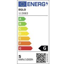 Energielabel EGLO, energie-efficiëntieklasse G, 5 kWh per 1000 uur