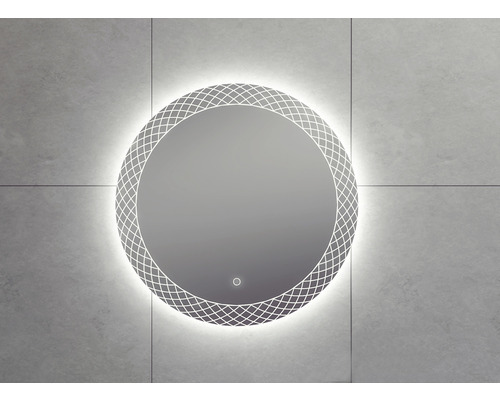 Ronde spiegel met ledverlichting en rasterpatroon