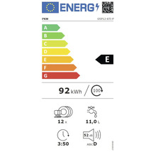 Energielabel PKM vaatwasser GSP12-6TI-P, energie-efficiëntieklasse E, 92 kilowattuur per 100 cycli, 12 couverts, 11 liter waterverbruik, 3 uur 50 minuten programmaduur, 52 decibel geluidsniveau