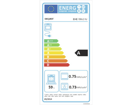 Exquisit energielabel EHE 156-2.1U, energie-efficiëntieklasse A, stroomverbruik 0,75 kWh per cyclus