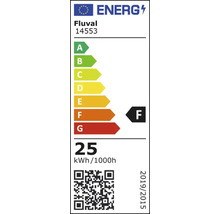 Fluval energie-efficiëntielabel met de classificatie F en een verbruik van 25 kilowattuur per 1000 uur