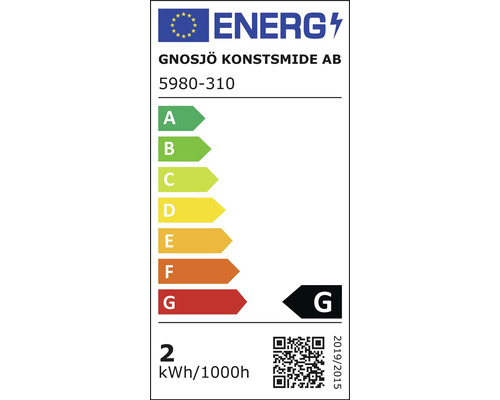 Energielabel Gnosjö Konstsmide AB, energie-efficiëntieklasse G, energieverbruik 2 kWh per 1000 uur