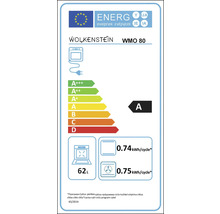 Energielabel Wolkenstein WMO 80 met energie-efficiëntieklasse A, stroomverbruik 0,74 kilowattuur per cyclus en 62 liter volume