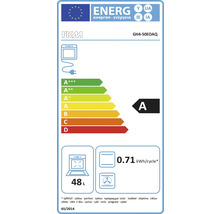 Energielabel voor PKM GH4-50EOAQ oven met energie-efficiëntieklasse A, 48 liter inhoud en 0,71 kilowattuur per cyclus.