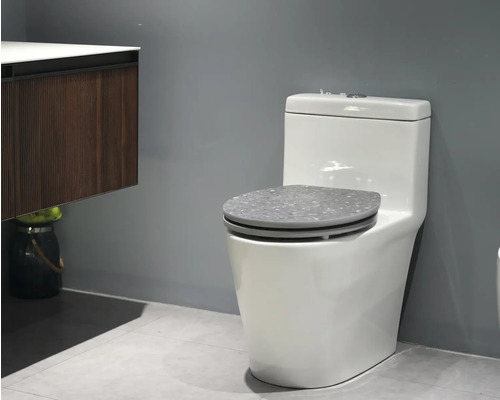 Wit staand toilet met toiletdeksel in de badkamer