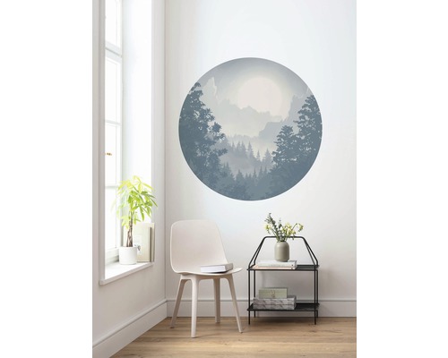 Kamerweergave met muursticker met een boslandschap.