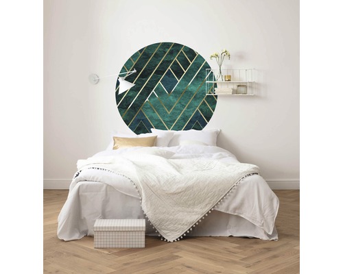 Slaapkamer met muursticker in geometrisch design boven het bed