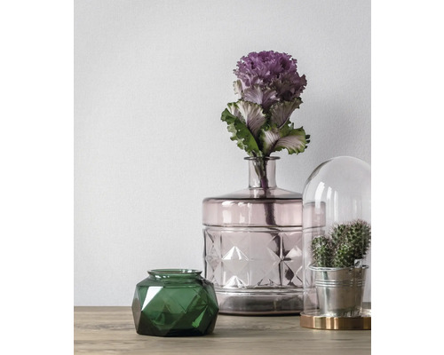 Decoratieve opstelling met glazen vazen en cactus onder glazen stolp op een tafel