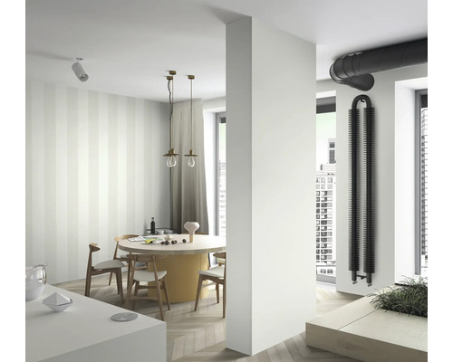 Licht interieur met eettafel en ribradiator