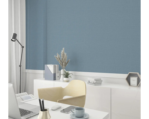 Kantoorinrichting met blauw vliesbehang