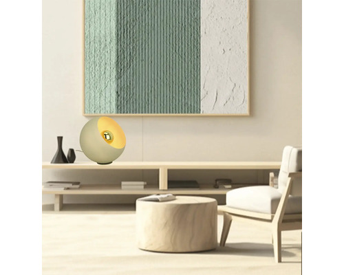 Scène van een woonkamer met een moderne tafellamp op een dressoir