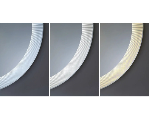 Detailopname van een ronde spiegel met lichteffecten