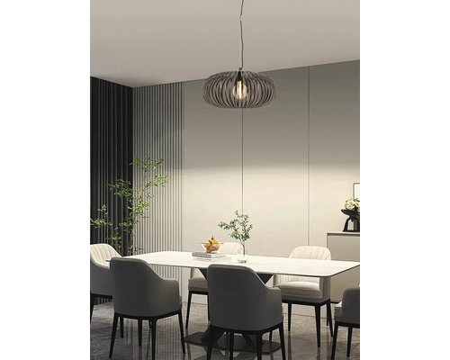 Eetkamer met hanglamp en eettafel met stoelen