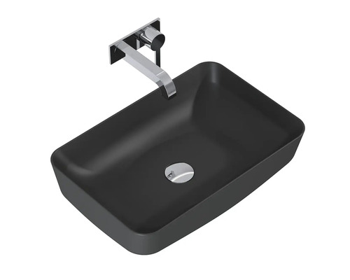 Rechthoekige opzetwastafel in combinatie met kraan