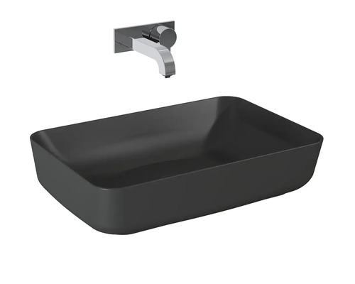 Opzetwastafel, rechthoekig, met wandkraan