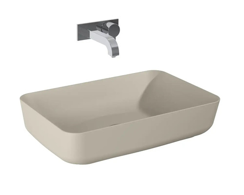 Opzetwastafel in beige met chromen wandkraan