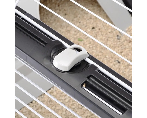 Detail van een wasrek met vergrendelingsmechanisme