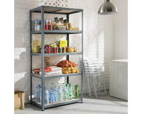 Rek met vijf planken voor het opslaan van levensmiddelen en dranken