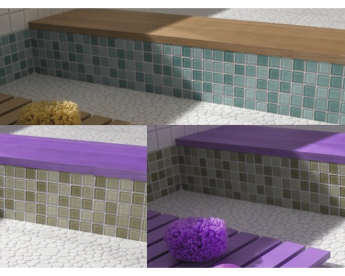 Badkamerdetails met tegelpatroon en badmat