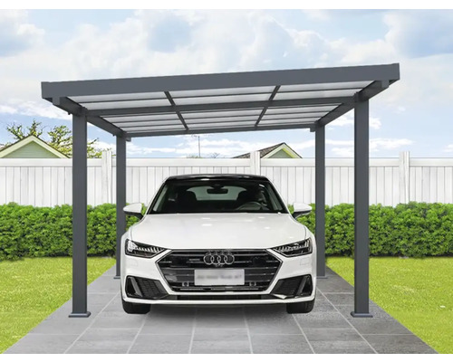 Carport met auto op een betegelde oprit